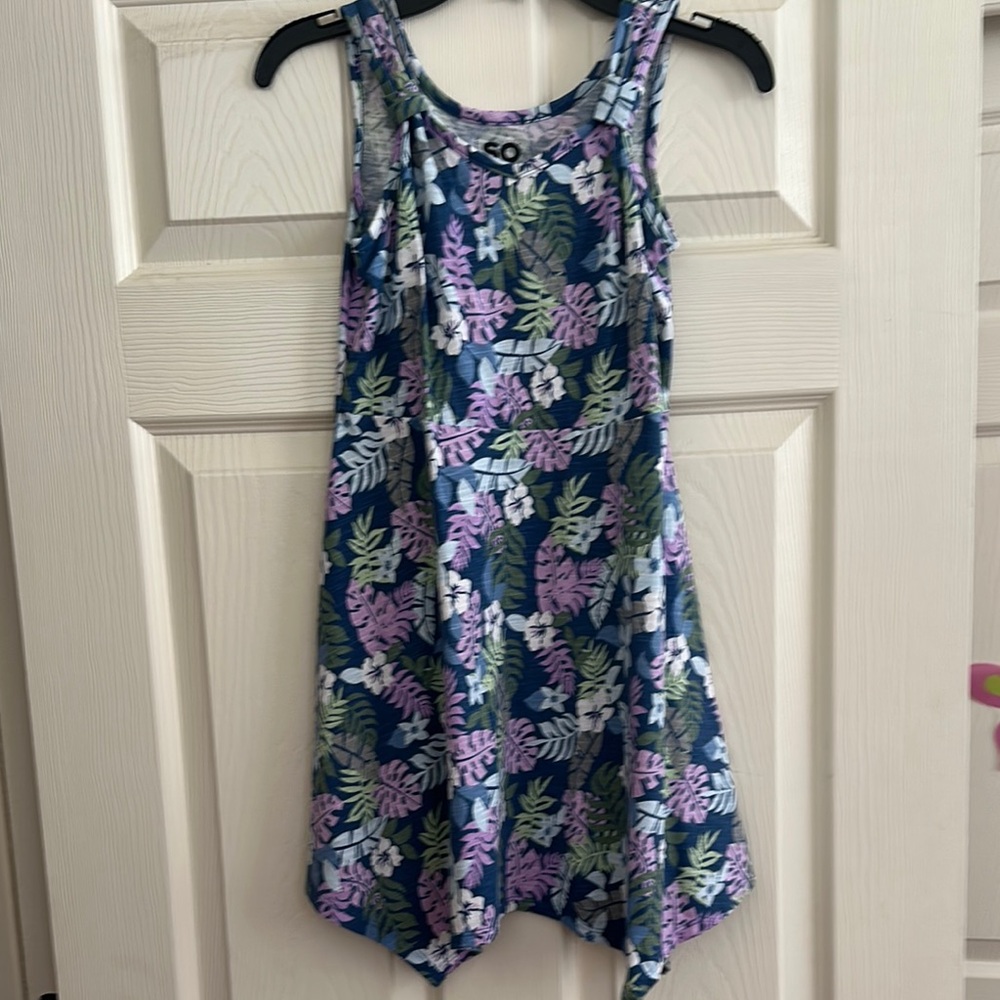 SO Girls Purple Blue Floral Sleeveless Swing Dress Size 8 Stretch Like New